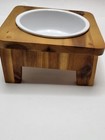 Elevated Cat Dog Pet Water Food Ceramic Bowl Wood Frame Raised Dish Feeder Drink