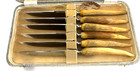 Vtg Griffon 6 Stainless Steak Knife Set Knives Stag Antler Handles Case Germany
