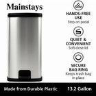 Mainstays Kitchen Trash Can  13 2 Gallon Plastic Step Garbage Bin W  Lid  Silver