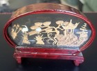 Vintage Asian Art Oriental Cork Carving Sculpture Shadow Box Glass Wood Heritage