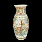 Antique Japanese Meiji Period Satsuma Moriage Vase Figural Scene Gilt