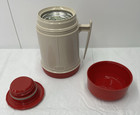 Vintage Thermos Vacuum Bottle 10oz  6002 Tan Red Usa Wide Mouth Lined Glass