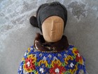 Antique Greenland Doll With Beaded Collar And Accents  Jointed Wood