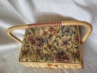 Vtg 1960s Azar Sewing Basket Woven Tapestry Single Handle Victorian Floral-js