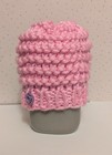 Handmade Knit Baby Beanie Hat 0-6 Months Pink With Purple Rose Button New