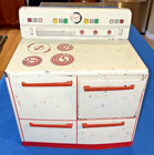 Wolverine Supply   Mfg  Co  Tin Toy Stove Oven 1950s White Red Metal Kitchen Toy