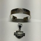 Harley-davidson Sterling Silver Cuff Bracelet   Bar And Shield Pendant Set