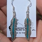 Sterling Silver Signed Op Southwestern Mosaic Turquoise Navajo Feather Earrings