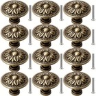 8 Antique Brass Flower Pattern Cabinet Knobs Vintage Drawer Pulls Handles