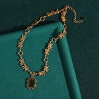 Vintage Square Green Glass Pendant Necklace Relief Palace Antique Gold Color