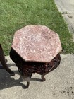Antique Carved Wood Octagonal Plant Stand Pink Marble Top 30in 15x15