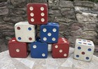Incredibly Unique Lot Of  7  Vintage 6  Solid Wood Novelty Dice Red White Blue