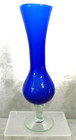 Vintage Cobalt Blue Green Crisscross Bottom Blue Top Glass Flower Bud Vase 8  H