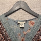 Romantic Gypsy Blue Multicolor Floral Lace Bohemian V-neck Bell Sleeve Tunic L