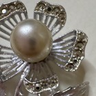 Vntg 1966 Sarah Coventry  nocturne  Faux Pearl Rhinestone Flower Brooch Pin Sign