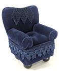 Vtg Dritz Pin Cushion Overstuffed Chair Velour W lace Doily Miniature Blue 6 