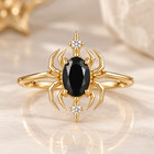 Gothic Oval Black Stone Spider Ring 925 Sterling Silver Halloween Spooky Jewelry