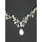 Fancy Ornate Necklace And Earrings Set  Clear Glass Crystals In Silver Tone