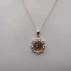 Sterling Silver 925 Rose Gold Tone Cz Rhinestone Halo Pendant Necklace Vintage