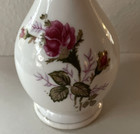 Vintage Moss Rose Pattern Vase Pink Roses   Greenery On White With Gold Trim 6 t
