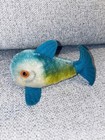 Steiff 1960   s    flossy    Mohair Fish With Fin Button 5    Long Blue   Yellow Germany