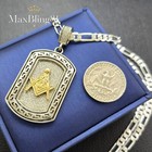 Masonic Freemason Pendant   925 Stamped Brass 5mm 20  24  Figaro Chain Necklace