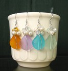 Pick Color Shell Sea Glass Pearl Crystal Wire Wrapped Silver Dangle Earrings 