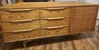 Mid Century Modern Oak And Cane Floating Low Long Dresser Or Credenza