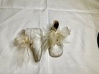 Victorian-edwardian Christening White Leather Baby Shoes With Front Bow