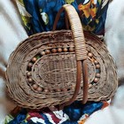 1940s Large Antique Vintage Basket Braided Willow W Carved Beads