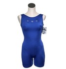 Gk Elite Vtg Blue Snowflake Bling Logo Biketard Unitard Dance Al Adult L  flaw 