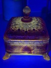Rare 1960s Indiana Glass Amberina Honey Bee Box With Splayed Feet Uv Reactive