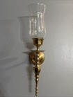Vintage Brass Wall Sconce Candle Holders With Hurricane Shade Hollywood Regency