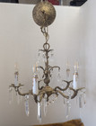 Petite  Vintage Spanish Brass And Crystal Chandelier 5 Arm 5 Light  Wow Crystals