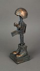 Antique Bronze Finish Battle Cross Fallen Soldier Helmet Boots And Rifle Statue