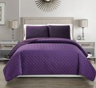 Embossed Geometric Reversible Bedspread quilt coverlet With Sham Set  purple    