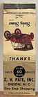 Z V Pate Inc Gibson Nc North Carolina 1910 Stanley Steamer Matchbook Cover