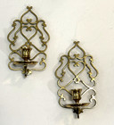 Set Of 2 Vintage Brass Ornate Hanging Wall Candle Sconces 9 Tall