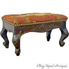 Antique 19th C French Louis Xv Carved Wood Footstool Needlepoint Upholstery