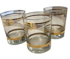 Vintage Gold   Brown Striped Mid-century Modern Rocks Glasses Set Of 3