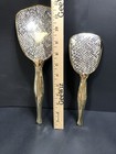 Vintage Snake Skin Rare Design Hand Held Vanity Mirror   Brush Set Gold Tone