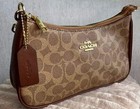Coach Signature Brown tan Zip Shoulder Bag Purse W  Gold Chain Strap   Charm