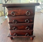 Small Antique Miniature Dark Wood Chest Of Drawers Apothecary Cabinet