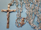 25  Rosary Clear Glass Engraved Crucifix 2-1 2  Center 3 4  925 Sterling Silver