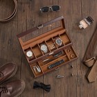 6-slot Espresso Watch Box W  Glass Lid   Drawer Jewelry Organizer Gift