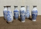 Vintage Chinese Mini Blue And White Porcelain Vase Set     6 Vases