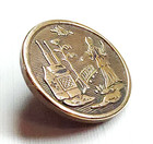 Antique Brass Low Relief Picture Button   Oriental Figure Bldg   Bird   9 16 