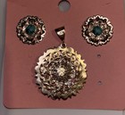 924 Silver Tone Turquoise Blue Round Stone Jewelry Set Pendant   Earrings