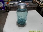 Vintage Aqua Quart Ball Mason Jar Lucky   13 With Matching   13 Zinc Lid