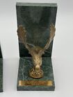 Pair Vintage Antique Brass Eagles Marble Bookends Holders Old Decor Statue